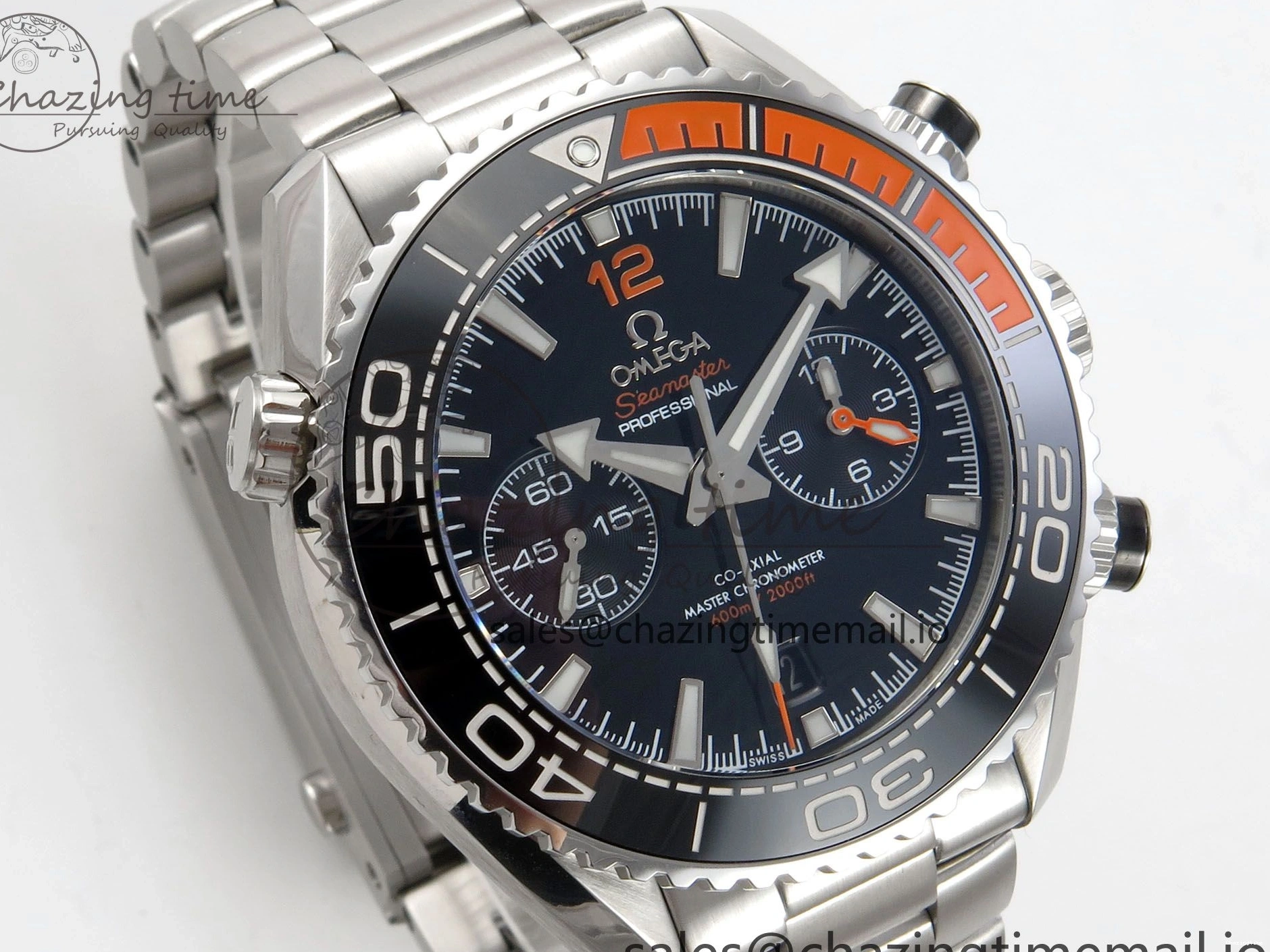 0517 Timeless Planet Ocean 600M Chrono SS VRF 1:1 Best Edition Black Orange Bezel Black Dial on SS Bracelet A 7652